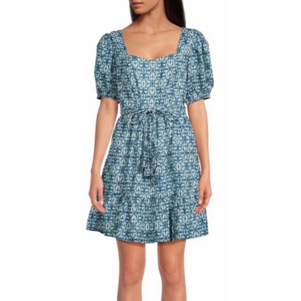 English Factory Mini Blue Dress Square Neck Size Medium Tie Front NEW